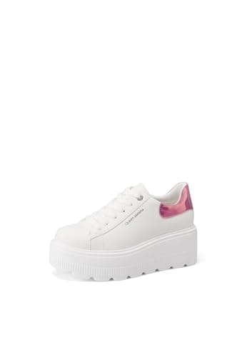 QUEEN HELENA Sneakers Platform Baskets Hautes avec compensation Casual Femme X32-11, Blanc et rose, 41 EU