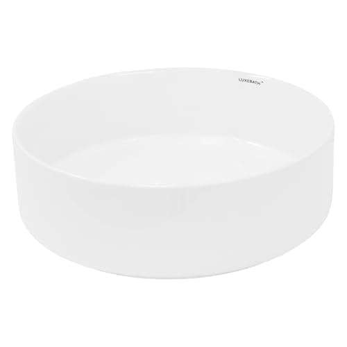 ECD Germany Lavabo Salle de Bain - Ø 355 x 120 mm - en Céramique - Ronde - Blanc - Lave-Mains Évier - Lavabo Vasque à Poser sur Meuble - Design Moderne - sans Kit de Vidange