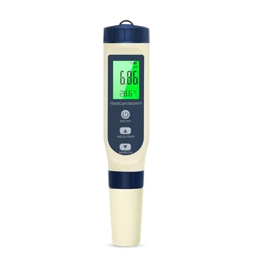 Pious Ph Metre, 5 en 1 PH/TDS/EC/Salinité/Thermomètre, Testeur ph à Écran LCD, Compensation Automatique de la Température, Ph Metre Electronique, Adapté à l'Eau Potable, Aquariums, Piscine