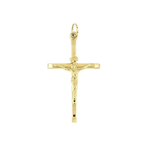 Lucchetta – Pendentif Jésus-Christ sur la croix en or jaune 14 carats sans chaîne (baptême, première communion, confirmation) – Pendentif en or 585 pour bracelets et colliers (jusqu'à 4 mm)