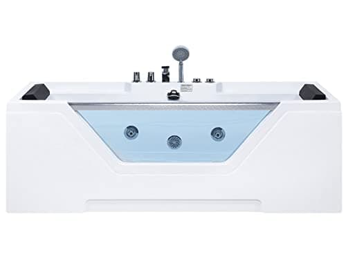 Baignoire Balnéo de Forme Rectangulaire en Acrylique avec 2 Appui-Têtes Surface Vitrée Bleuté et une Capacité de 320 Litres Max Beliani