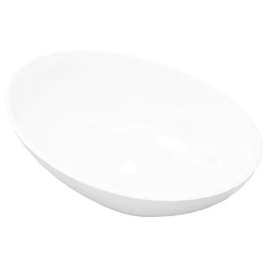 vidaXL Lavabo en Forme Ovale Céramique Blanc Lave-mains Vasque Salle de Bain