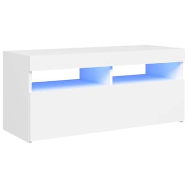 vidaXL Meuble TV avec Lumières LED, Armoire de Télévision, Meuble Télé de Salon, Armoire Basse Salle de Séjour Intérieur, Moderne, Blanc
