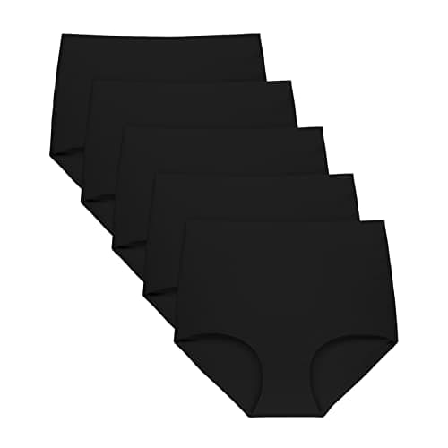 FallSweet Slip Taille Haute sans déformation, sous-vêtements pour Femmes, Culottes sans Couture, Paquet de 5,Noir,XL