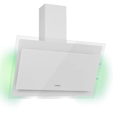 Klarstein Hotte Aspirante 90cm, Hottes de Cuisine Inclinées, Filtre de Hotte en Aluminium, Débit d'Air Puissant 601m³/h, LED, Ecran Tactile, Extracteur d'Air Silencieux, Hotte Efficace avec Evacuation