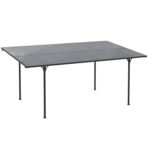 Outsunny Pergola Rigide alu. Polycarbonate 500 x 299 x 195/223 cm pavillon de Jardin abri de Voiture Gris