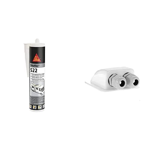 Sikaflex-522, Colle-mastic pour jointoiement de caravanes et camping-cars, Blanc, 300ml & Offgridtec Passe-toit 2 entrées pour camping-car, caravane et bateau Passe-câble en ABS Blanc 1 pièce