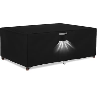 Dokon Housse Salon de Jardin Exterieur Imperméable, Tissu Oxford 420D, Coupe-Vent, Anti-UV Housse de Protection Table de Jardin avec Grilles D'aération, Rectangulaire (150x90x74cm) - Noir