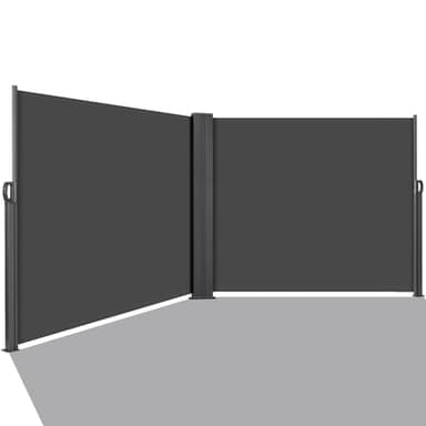 Store Latéral Double 160 x 600 cm (H x L),Auvent Latéral Extensible, Brise-Vue Rétractable,Paravent Exterieur Retractable,Imperméable, Protection Solaire,Revêtement PU,UV 50+,pour Terrasse,Balcon,Gris