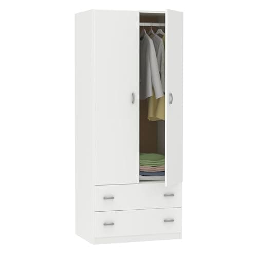 MUEBLES PITARCH | Armoire Chambre Penderie 2 Portes 2 Tiroirs, Blanc, 180x74x50 cm (Hauteur x Largeur x Profondeur), Meuble Auxiliaire Moderne, Collection Tibet
