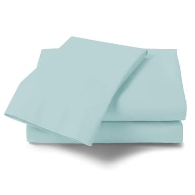 Drap Plat uni en Percale de Polycoton Doux, 180 Fils au Pouce carré, Entretien Facile, lit Double, Bleu Sorbet