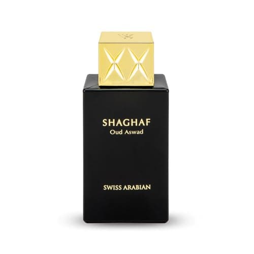 Swiss Arabian Shaghaf Oud Aswad Eau de Parfum Unisexe 75ML - Un Oud Oriental Boisé Complexe avec Safran, Rose et Bois d'Agar Riche - Une Fragrance Énigmatique et Passionnée