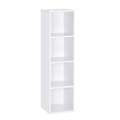 Mondeer Bibliothèque avec 4 Compartiments en Bois - Blanc - Moderne - pour Salon, Chambre à Coucher, Enfant - 30 x 30 x 120 cm