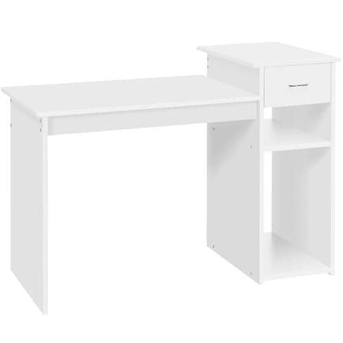 Yaheetech Bureau Informatique avec Tiroir 112 x 50 x 82 cm Table d'étude Modern pour Ordinateur Poste de Travail Informatique à Domicile Chambre Blanc