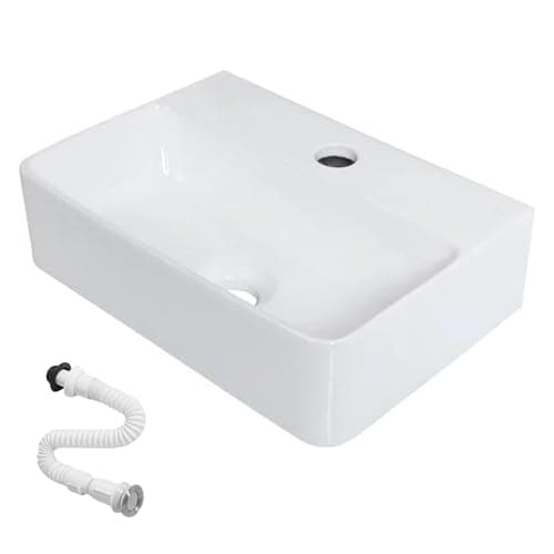 MAGIC SELECT Lavabo en Céramique, Vasque a Poser Blanc, Lavabo de Toilette Anti-Taches, Facile à Nettoyer avec Connexions Standard. Idéal pour la Cuisine ou la Salle de Bain. (36,5x25,5x10,5 CM)
