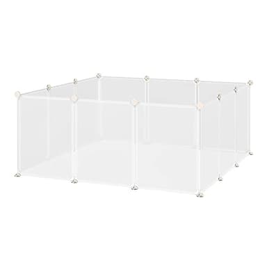 PawHut Enclos Parc modulable pour Petits Animaux 12 Panneaux pour Lapin, Hamster, Chiot, Cochon 105 x 105 x 45 cm Blanc