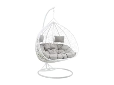 Vente-unique - Fauteuil Suspendu 2 Places en résine tressée - Blanc avec Coussins Gris - CAYAMBE de MYLIA