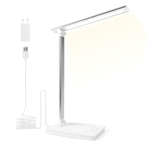 shuwosmart 15W Lampe de Bureau Led Puissante-3 Modes de Couleur&10 Niveaux de Luminosité Réglable-Contrôle Tactile-Protectiondes Yeux-Lampe de Lecture Avec Port USB et Fonction Minuterie（Argent）