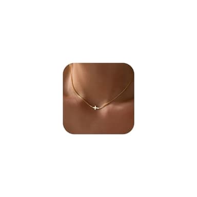 LunarCharm Collier en or véritable 18 carats avec pendentif en forme de croix pour femme avec boîte cadeau, or, L