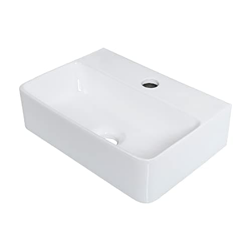 Ibergrif M41101, Lavabo Lave Main Blanc Rectangulaire en Céramique Suspendu pour Salle de Bains et WC