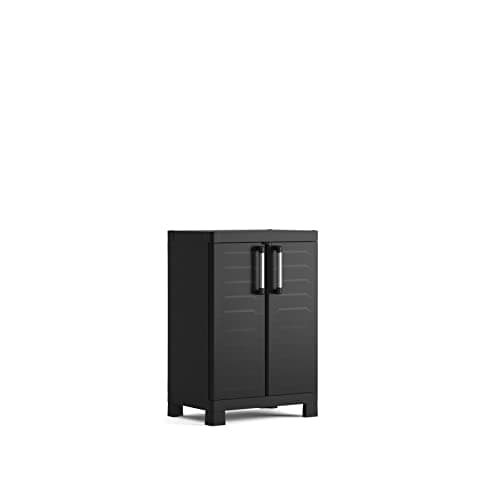Keter Bas Noir Armoire à 2 étagères réglables réalisée en résine Detroit Basse 65 x 45 x 97 cm Ecommerce Pack