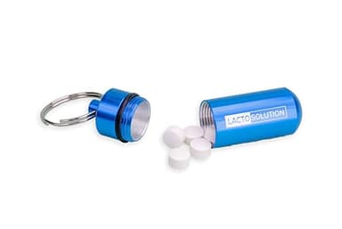 Lactosolution 15000 FCC - Supplément Enzymatique Lactase Contre l'intolérance au Lactose - 15 Comprimés - Porte-Clés Bleu et Boîte à Pilules Inclus