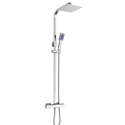 Système de douche avec thermostat, 40 x 40 cm, montage encastré, colonne de douche, douche à effet pluie, en acier inoxydable, barre de douche, colonne de douche