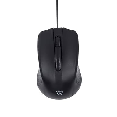 Ewent EW3300 - Souris Optique Filaire USB 3 Boutons, 1000 DPI, Design Ergonomique, Ambidextre, PC/Mac/Laptop/Chromebook - Noir