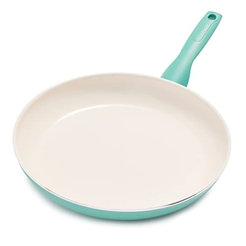 GreenPan Rio Poêle à Frire Antiadhésive en Céramique Saine 26cm, Sans PFAS, Poignée Rester Froid, Va au four jusqu'à 160°C, Turquoise & Crème