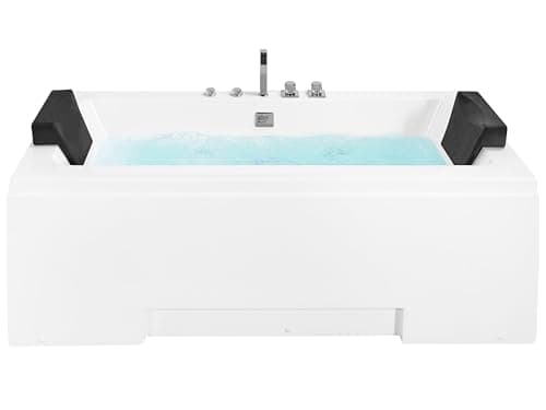 Baignoire Balnéo de Forme Rectangulaire 170 cm en Acrylique Blanc avec Chromothérapie 2 Appui-Têtes et une Capacité de 285 Litres Max Beliani