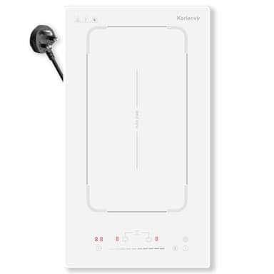 Karienvir Plaque de cuisson à induction blanche 30 cm, 2 zones avec zone étendue, plaque à induction de cuisine 2800 W avec prise, boost, minuterie 99 minutes, verrouillage de sécurité, 220-240 V