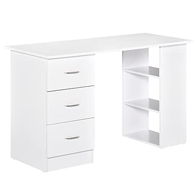 HOMCOM Bureau avec Rangement, Table Informatique 120 x 50 cm, Bureau d'ordinateur avec étagères et tiroirs, pour Petits espaces, Chambre à Coucher, Blanc