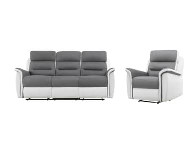 LOUNGITUDE RELAXXO - Pack - Ensemble de Canapés Relaxation Manuel 3 Places et 1 Fauteuil LÉON - Blanc/Gris