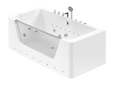 Vente-unique - Baignoire balnéo vitrée semi-îlot à leds DYONA - 1 place - 260L - 170 * 85 * 58cm - Blanche