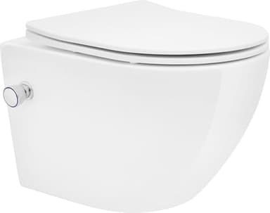 WC Suspendu Rimoff Blanc – Avec Couvercle Soft Close et robinet bidet pour Eau - Kit de Montage Mural Inclus