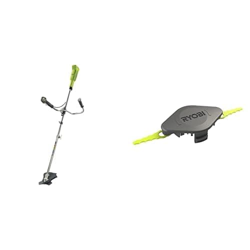 RYOBI - Débroussailleuse Électrique sans Fil à Batterie 18V One+ - Livrée avec 1 Lame Tri-Arc, 1 Tête et 1 Harnais - OBC1820B & Tête Double Lames Dentelées pour Coupe-Bordures RAC155 Noir