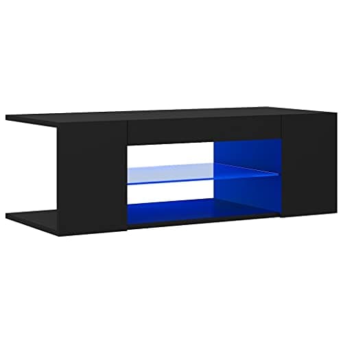 vidaXL Meuble TV avec Lumières LED Armoire Basse Centre de Divertissement Meuble Stéréo Salon Salle de Séjour Maison Intérieur Noir 90x39x30 cm