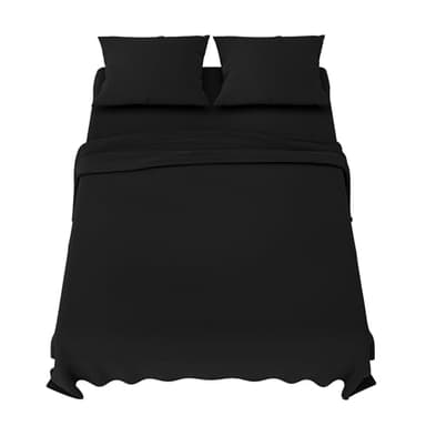 Dreamzie Parure de Lit 160x200 cm - 4 Pièces en Microfibre - Drap Housse 160x200 cm - Drap Plat 2 Personnes 240x280 cm - 2 Taie Oreiller 50x80 - Certifié Oeko Tex - Noir