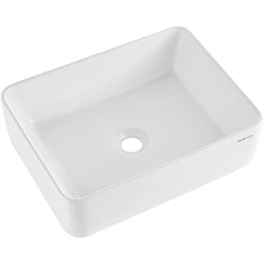 VEVOR Lavabo rectangulaire, 482 x 373 mm, vasque à poser en céramique blanche au-dessus du comptoir, style moderne, lumineux et élégant, bien emballé pour salle de bain, hôtel, toilettes, camping-car