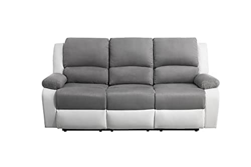 LOUNGITUDE - DETENTE - Canapé de relaxation - Electrique - 3 Places - En Simili/Microfibre - Blanc/Gris -L193cm