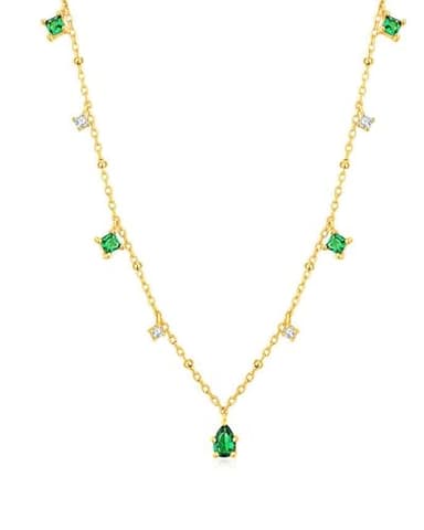 HSIXHAF 1 pcs Collier Pendentif Émeraude Boho Collier De Pierres Précieuses Émeraude Verte Collier Émeraude Goutte d'eau Collier Chaîne Or CZ Cristal Collier Ras De Cou Bijoux pour Femmes Et Filles