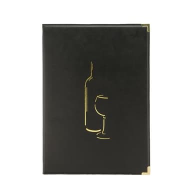 SECURIT - Carte des Vins Classic Line - 2 Inserts Fixes = 8 Feuilles A4 - Pour Café, Bar, Restaurant - Similicuir PU - Coloris Noir