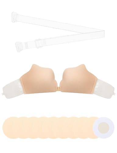 MELLIEX Soutiens-Gorge Adhesif Push Up Invisible Autoadhésifs Soutien Gorge Dos Nu Auto-adhésifs Bra sans Bretelles Femme Réutilisables Soutien Gorge, Nude - B