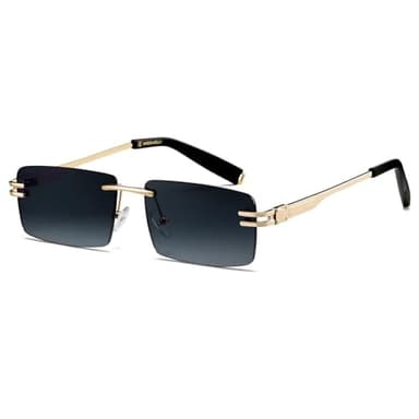 Lunettes de soleil rétro sans monture pour hommes femmes lunettes de soleil à monture ultra-petite rectangulaire voir à travers les lunettes de lentille