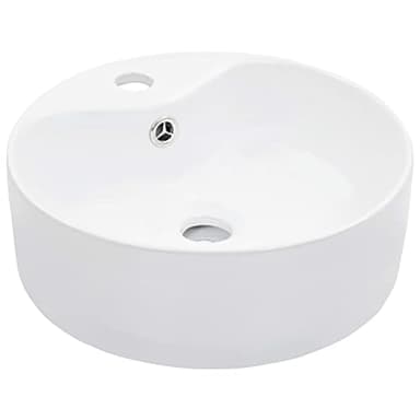 vidaXL Lavabo avec Trop-Plein Lave-Mains Vasque à Poser Monter Salle de Bain Intérieur Salle d'eau Cabine de Toilette Maison Céramique Blanc