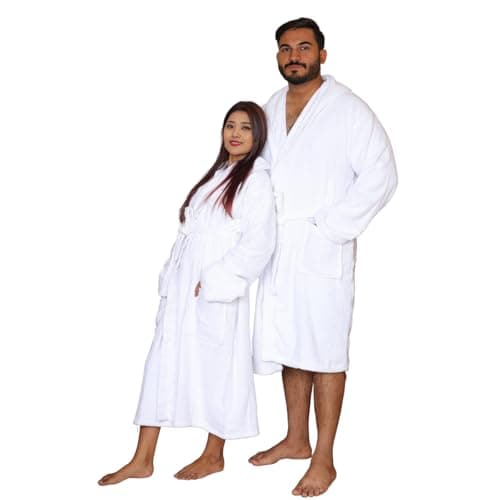NFK TEXTILE Peignoirs de bain 100 % coton égyptien doux éponge de luxe peignoir unisexe à capuche extra absorbant de qualité hôtelière 650 g/m², blanc, L