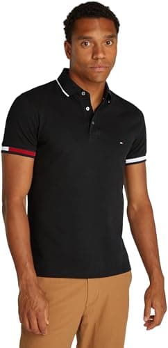 Tommy Hilfiger Polo Manches Courtes Homme Flag Cuff Slim Fit, Noir (Black), M