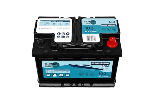 EnergyTank Batterie Bateau AGM - Batterie 12V 100Ah - Batterie Decharge Lente 100Ah - AGM Batterie 100Ah - 12 Volt Batterie Marine ou Batterie Voiture - Batterie AGM 100Ah - Technologie Efficace