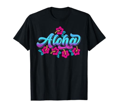 Aloha Retro Hibiscus Flowers Hawaiian Islands Hawaii Surfer T-Shirt