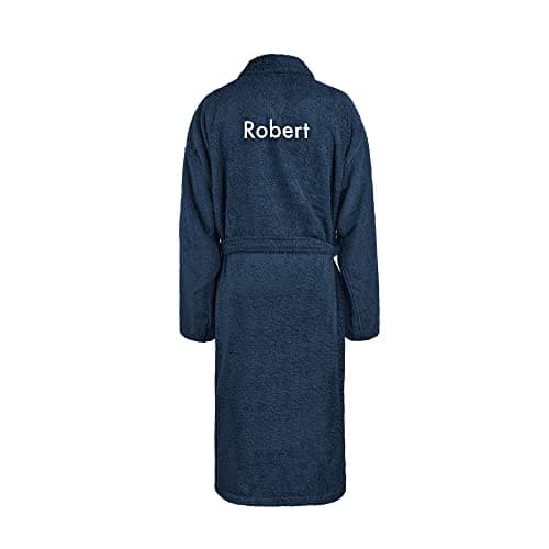your surprise Peignoir Homme Personnalisé – Cadeau anniversaire homme, Peignoir Brodé avec Nom ou Texte et Différents Styles de Polices (FR/ES, Alpha/lettres, L, TG, Taille Normale, Bleu)